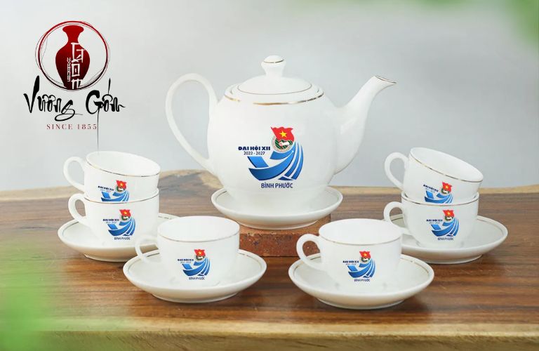 Bộ ấm chén in logo đại hội đoàn