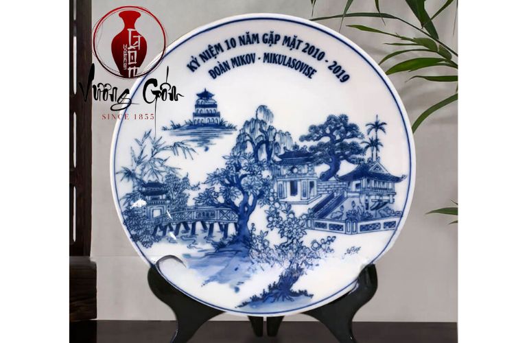 Đĩa gốm sứ in tranh kỷ niệm 10 năm thành lập